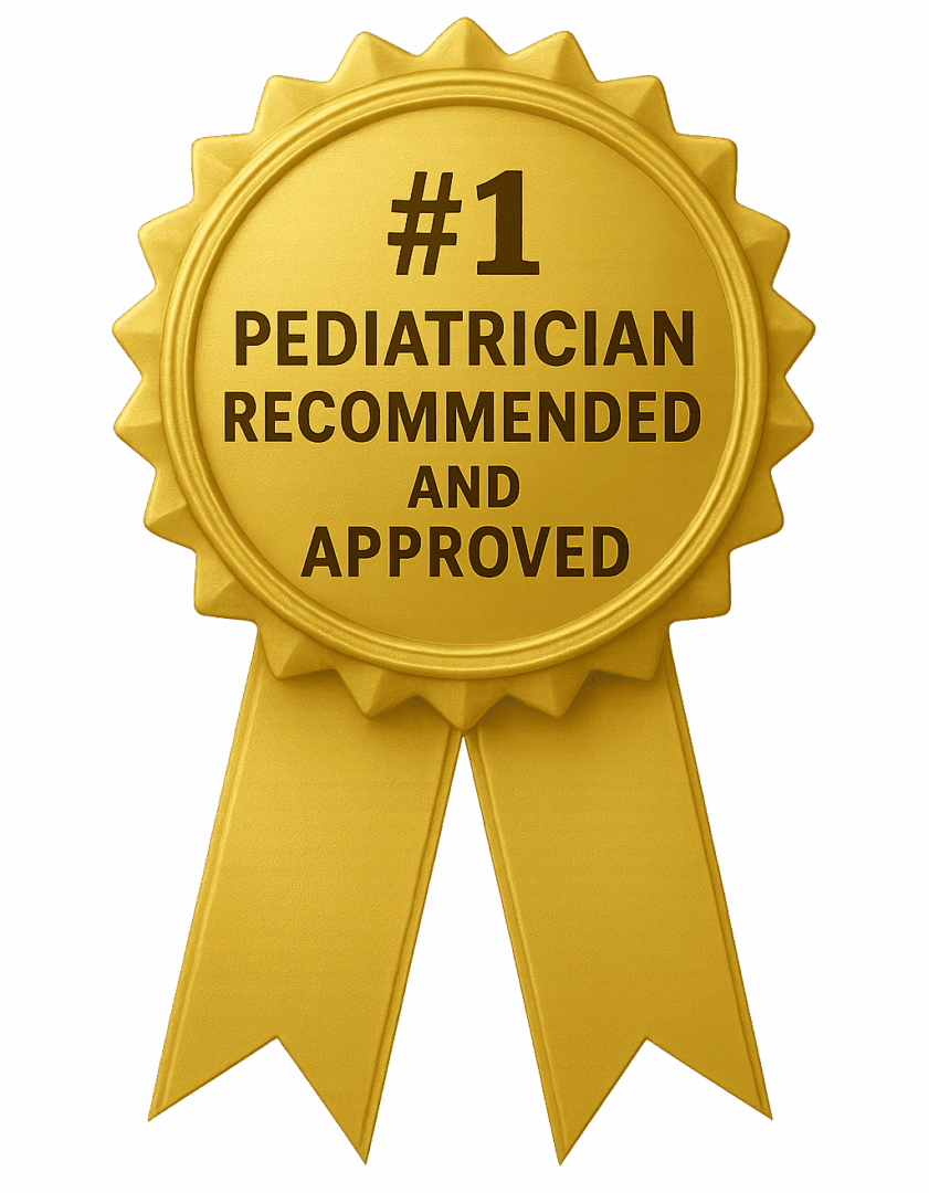 Gold ribbon stating "#1 Pediatrician Recommended.
