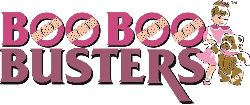 Boo Boo Busters logo with girl and bear.
